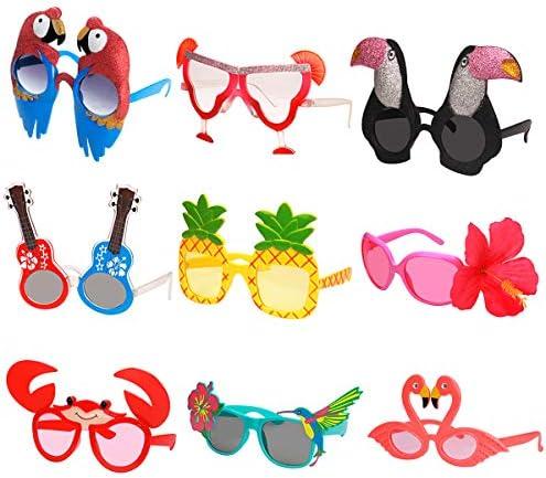 Ocean Line Luau Party Sunglasses - 9 Pairs Funny Hawaiian Glasses, Tropical Fancy Dress Props, Fun Summer Kids Party Favors, Beach Themed Party Supplies Decoration