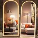 Hasipu Arched Full Length Mirror with Lights, 71" X 28" Lighted Full Body Mirror with Stand, Dimming 3 Colors & Brightness Adjustable, Bedroom Cloakroom Living Room, White Modern Arch Metal Frame