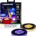 Monster Multicolor LED Cup Holder Lights, 2-Pack of Smart Color Changing Car Coasters, Motion Detecting Xtreme Smart Sensors, On by Night/Off by Day,Rechargeable,15 Days of Power with 2 Hours Charge