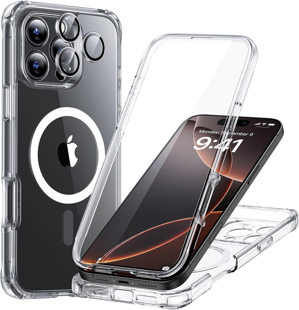 ESR for iPhone 16 Pro Max Case, Compatible with MagSafe, Full-Body Military-Grade Drop Proof Case with Built-in 9H+ Tempered Glass Screen Protector, Armor Series, Clear