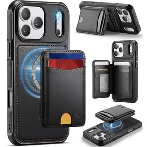 for iPhone 17 Pro Max Wallet Case Compatible with Magsafe, Magnetic RFID Blocking Card Holder Kickstand 2 in 1 Detachable Case for iPhone 17 Pro Max 6.9", Black
