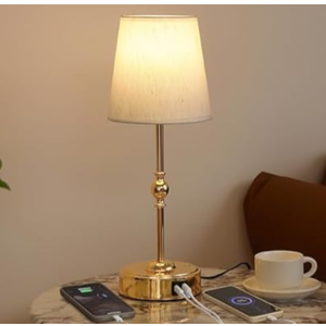 Bedside Table Lamp for Bedroom with 2 USB Charging Ports Minimalist Modern Small Gold Nightstand Lamp 3-Way Dimmable Touch Desk Lamp for Living Room Home Office Dorm, LED Bulb Included Gold Power