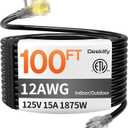 12 Gauge 100 FT Heavy Duty Outdoor Extension Cord Waterproof with Lighted End,Black 12 Gauge Extension Cord Flexible and Cold Resistant 3 Prong Grounded Plug,15Amp 1875W SJTW ETL Listed
