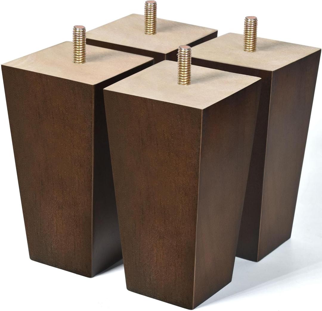 AORYVIC 5 inch Sofa Legs Wood Furniture Legs Pack of 4 Pyramid Couch Legs Mid-Century Modern Brown Replacement Legs