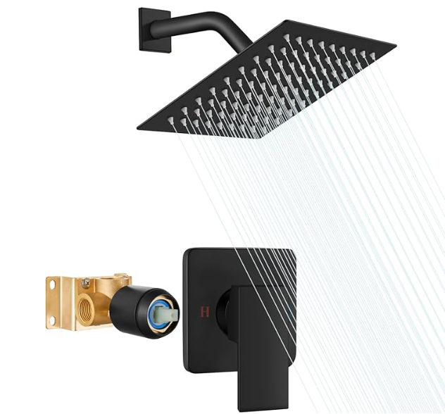 Black Tub Shower Faucet Set Complete with 8Inch Rainfall Shower Head and Tub Spout Included Shower Valve Tub Shower Trim Kit Matte Black