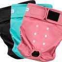Paw Legend Washable Reusable Female Dog Period Diapers for Heat Doggie Puppy Diapers for Female Dogs (3 Pack,X-Small) (X-Small (8"-11.5" Waist), Cheerful (Black Lining))