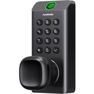 Smart Fingerprint Door Knob, Keypad Door Lock with Handle, Fingerprint Keyless Entry Door Lock, Voice Guidance for Easy Operation, Superior Durability, Matte Black