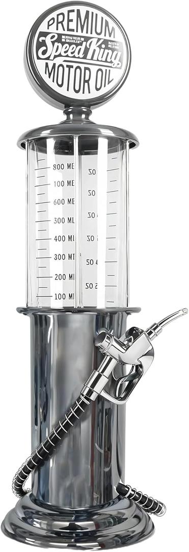 BLKSMITH Pump Liquor Dispenser for Home Bar | Vintage Style Chrome Plastic 30 Fl. oz Liquor Decanter for Man Cave Decor | Beverage Dispenser for Scotch, Vodka, Cocktails, Non-Alcoholic Drink and More