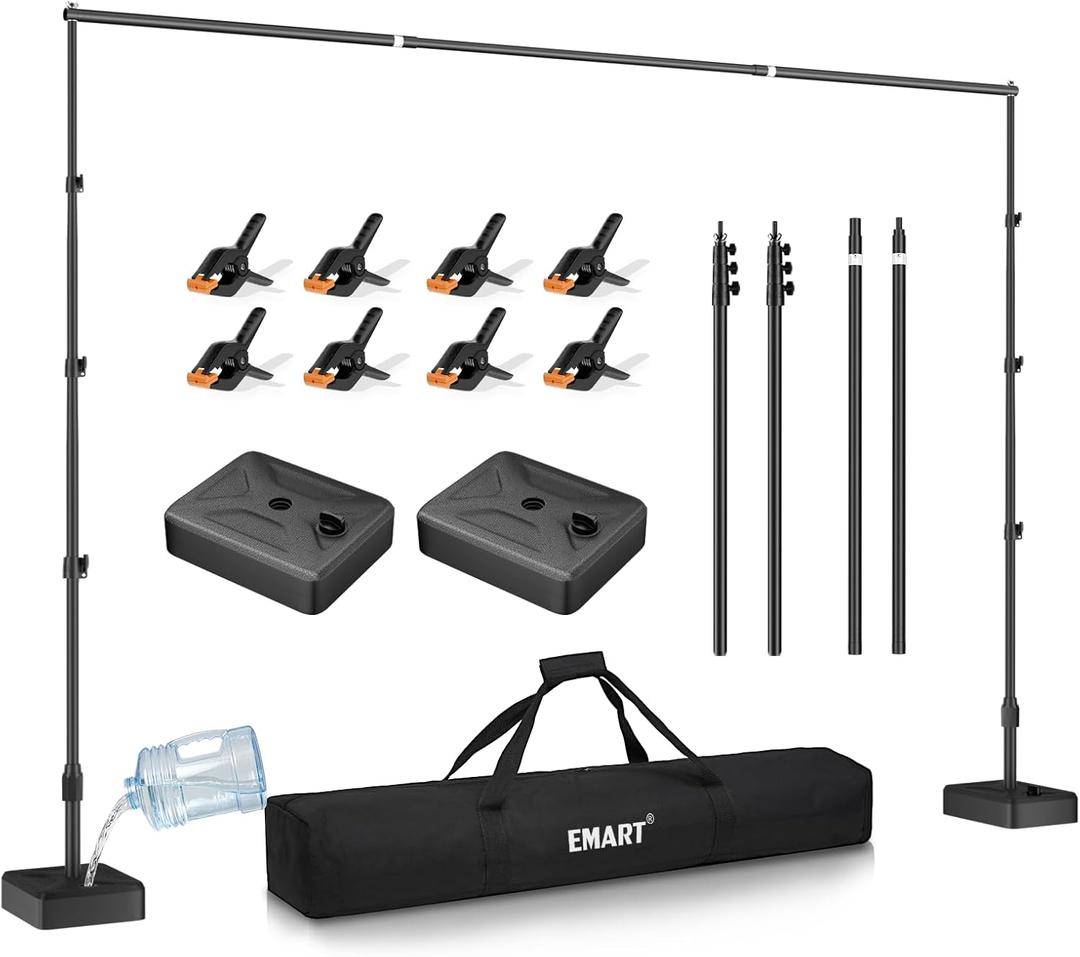 EMART Backdrop Stand with Heavy Duty Water Tank Base 8.5x10ft Adjustable Metal Photo Backdrop Stand Kit Pipe and Drape Background Frame for Birthday Party, Wedding Decorations, Studio Photography (Black)
