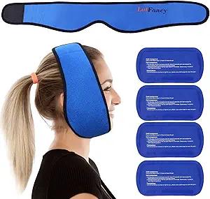 LotFancy Face Ice Pack Wrap for TMJ, Wisdom Teeth, with 4 Reusable Hot Cold Therapy Gel Packs, Pain Relief for Head, Oral and Facial Surgery, Dental Implants, Blue