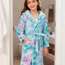 Funnycokid Girls Robe Size 10 Mermaid Bathrobe Kids Plush Fleece Hooded Pajamas 10 Years