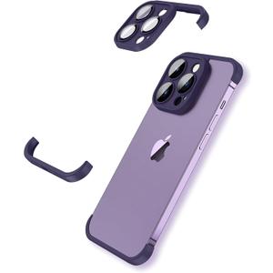 Frameless Fit for iPhone 15 Pro Max Bumper Case with Camera Lens Protector, Slim Soft TPU Shockproof Phone Cover, Minimalist Yet Protective Shell (Purple)