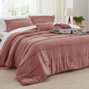 Bedsure Full Comforter Set - 4 Pieces Pinch Pleat Bed Set, Dusty Pink Boho Bedding for All Season, 1 Soft Comforter, 2 Pillowcases, 1 Decorative Pillow