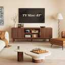 PRAISUN 54 Inch TV Stand for 50, 55 Inch TV, Fluted Entertainment Center with 2 Cabinets, TV Consoles for Living Room, 3-Level Adjustable Shelf, 4 Cable Holes, Meida Console, Walnut