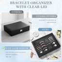 Wenqik Bracelet Display Holder Organizer with 4 Rods, Wooden Bracelet Box with Clear Lid, Jewelry Storage Case for Women Retail Bangle Watches Jewelry Stores, Black Lining