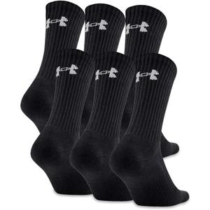 Under Armour Adult Cotton Crew Socks, Multipairs (Large, Black/Gray (6-pairs))