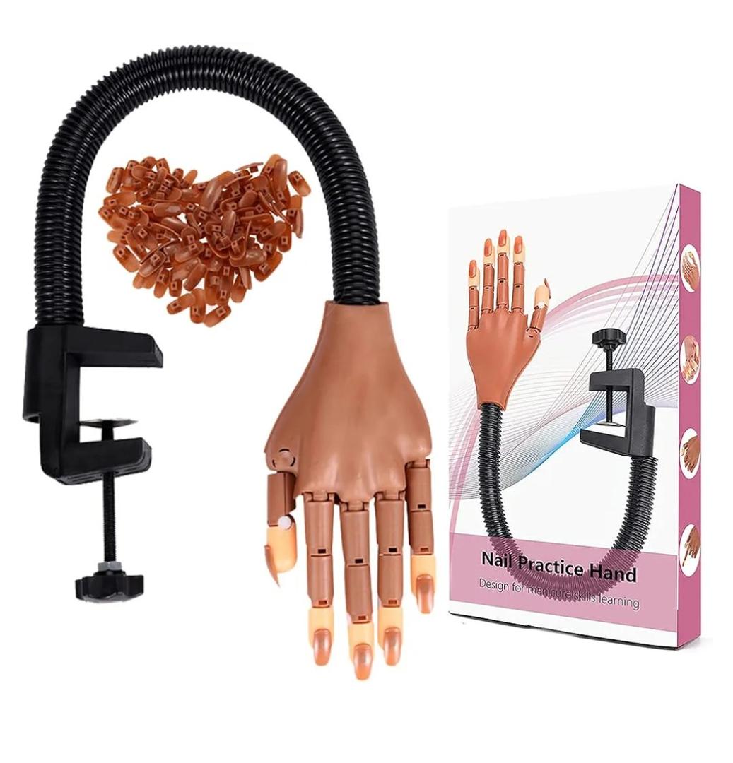 Practice Hand for Acrylic Nails, Professional Nail Practice Hand for Training, Adjustable False Fake Mannequin Hand with 100Pcs Nail Tips, Upgrade DIY Nails Display Manicure Supply