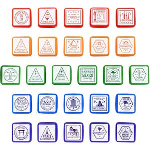 Passport Stamps, City and Country Stamp Set (1 x 1 in, 26 Pieces)