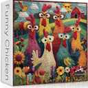 Chicken Puzzles for Adults 1000 Piece, PICKFORU Funny Chicken Jigsaw Puzzle, Garden Farm Flower Animal Rooster Themed, Patchwork Art Challenge Puzzle