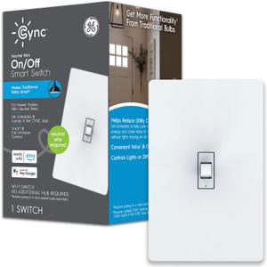 GE CYNC Smart Light Switch, Toggle Style, Neutral Wire Required, Bluetooth and 2.4 GHz 4-Wire Wi-Fi Switch, Works with Alexa and Google (1 Pack), White