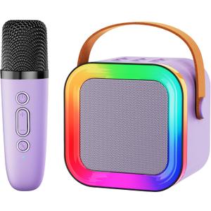 Mini Karaoke Machine Speaker for Kids Adults,Portable Bluetooth with 1-2 Wireless Microphones,Christmas Birthday Gifts Toys Girls Boys Ages 4, 5, 6,7, 8,9,10,11,12+ Years Old Toddler (Purple - 1 Mic)