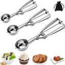 Stainless Steel 3-Piece Ice Cream & Cookie Scoop Set - Trigger Release, Baking & Dessert Scooper (4/5/6CM)