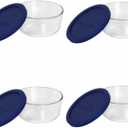Pyrex Storage 4-Cup Round Dish with Dark Blue Plastic Cover, Clear (Case of 4 Containers)