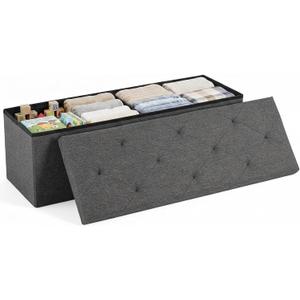 DUMOS 43 Inch Folding Storage Ottoman Bench, Large Hidden Storage Chest with Thicker Foam Padded Seat, End of Bed Foot Rest Stool for Bedroom Living Room Entryway, Load 660 lbs, Grey