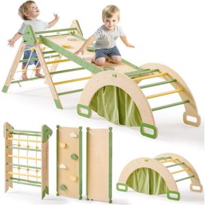 ROBOTIME 5 in 1 Toddler Climbing Toys, 3 Piece Pikler Climbing Set Toy for Toddlers, Inside Pikler Triangle Set, Montessori Climbing Set, Indoor Playground for Kids