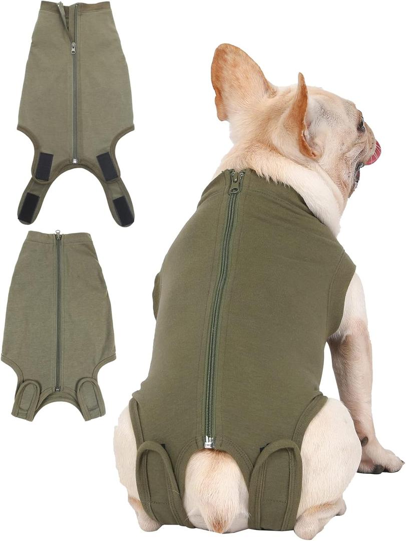 Dog Surgery Recovery Suit - After Spay, Abdominal Wounds Post Surgical Recovery, Anti Licking Breathable Dog Onesies for Small, Medium & Large Pet, Alternative Bandages Cone E-Collar (L(Back15- 17" Chest 21- 23" Weight 25- 36 lb), Army)