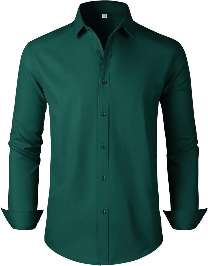 Men's Dress Shirts Regular Fit Solid Long Sleeve Formal Shirt Business Casual Button Down Shirts (X-Large, 00097_dark Green)