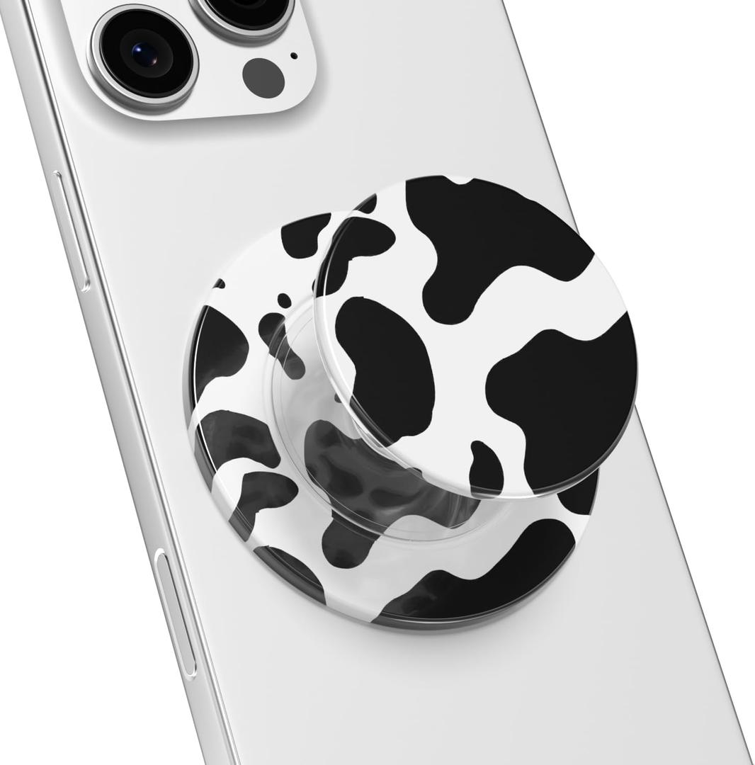 Svanove Magnetic Phone Grip Compatible with Magsafe Phone Grip Holder, Collapsible Cow Print Mag Safe Cellphone Grips Kickstand, Cute Trendy Animal Pattern Stand for iPhone Samsung Android, Black