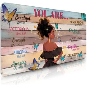 Gaming Mouse Pads Large, Black Girl Computer Keyboard Desk Mousepad with Non-Slip Base Stitched Edge, Christian Inspiration Gift for Women, Desk Mat for Topdesk for Keyboard and Mouse 11.8x 31.4 XL