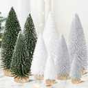 9pcs Mini Christmas Tree Desktop, Artificial Christmas Pine Tree, Mini Bottle Brush Trees Tabletop, Small Sisal Trees with Wooden Bases, Xmas Holiday Decor (Green-Silver-White)
