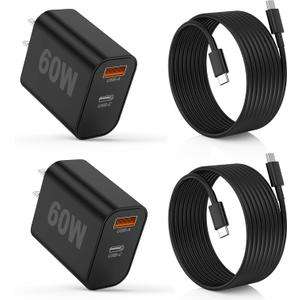 Type C Charger Fast Charging, 2 Pack Dual Port USB-C Wall Charger with PD 40W & QC 20W Fast Charging, 10FT USB-C Cable for iPhone, iPad Pro, MacBook M1/M2/M3, Android, Black