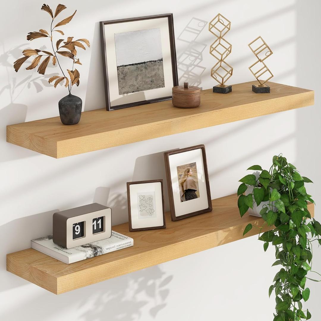 Floating Shelves for Wall, USA-Sourced Brich Wood 36 Inch Long Wall Shelves Set of 2, Natural Wooden Wall Mounted Picture Ledge Shelf, Nursery Book Storage Shelf Kids Bookshelf, Display Shelf (36''W, 2Packs)