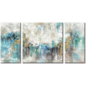 Abstract Painting Teal Canvas Wall Art Turquoise Abstract Textured Gold Foil Artwork For Living Room Wall Art Large Maximalist Home Wall Decor Set12" x 24" x 2 + 24"x 24"x 1