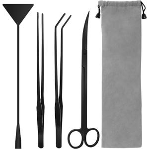 Aquarium Aquascape Tools Kit, 4 in 1 Anti-Rust Aquatic Plant Aquascaping Tool Stainless Steel Black Tweezers Scissors Spatula for Aquarium Tank Clean Fish Tank Aquascape Tools Sets (Black)