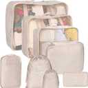 8 Set Packing Cubes for Suitcases, kingdalux Travel Luggage Packing Organizers with Laundry Bag, Compression Storage Shoe Bag, Clothing Underwear Bag, for Man & Women (Beige)