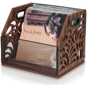 Vinyl Record Storage, Wooden Record Holder, Magazine Holder, Magazine Rack for Desktop and Home Office, Record Crate Storage for Albums, Book, Files, Holds up to 70+ Records