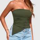 PRETTYGARDEN Tube Tops for Women Trendy Summer 2026 Spring Fashion Going Out Y2K Clothes Asymmetrical Ruched Strapless Shirts (Green)