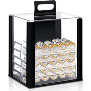 Hiboom 11 Pcs Acrylic Poker Chip Case, Chip Trays Set Including Carrier Acrylic Display Case Holder (1000 Capacity)