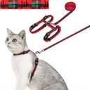 azuza Cat Harness and Leash Set for Safe Walking, Escape Proof, Soft and Comfortable, Adjustable Kitten Harness for Small Medium Large Cats, Christmas Plaid, Neck Girth: 7"-10", Chest Girth: 10"-17"