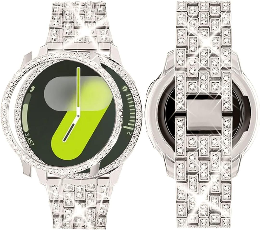 SUPOIX Band with Case ONLY Compatible for Samsung Galaxy Watch 7 40mm, 20mm Women Bling Replacement Strap & PC Protective Bumper Face Cover for Galaxy Watch 7 40mm (Starlight/ 40mm)