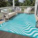 Waterproof Outdoor Rug 6x9, Teal Striped Patio Mat
Lightweight Plastic Straw Camping Rug, Reversible Indoor Outdoor RV Carpet for Outsides, Balcony, Backyard and Deck