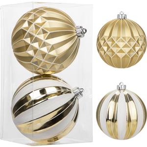 Briful 6'' Extra Large Christmas Ornaments for Trees Decorations, 2PCS Gold Oversized Shatterproof Hanging Balls for Xmas Winter Holiday Wedding Decor, Outdoor&Indoor Decorations
