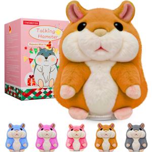 Talking Hamster Toy for Toddlers 24, Repeats What You Say Interactive Plush, Speech & Language Learning Toy, Cute Valentines Gift for Boys and Girls Brown