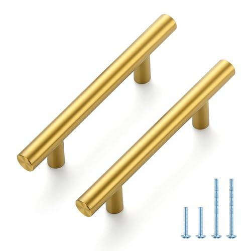 JOY DECOR 30 Pack 5 Inch Cabinet Pulls Kitchen Cabinet Handles with 3 Inch Hole Center Brushed Brass Cabinet Hardware Stainless Steel Kitchen Drawer Pulls for Cabinets Cupboard, 76mm Hole Centers