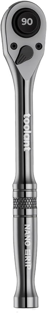 Toolant 3/8" Drive Ratchet, 90-Tooth Compact Ratchet Wrench, 4Swing, Black Titanium Finish With Reversible Quick Release, 7" Length