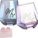 Mr and Mrs Wine Glasses Wedding Gifts for Bride and Groom -Gifts for Bridal Shower Engagement Wedding and Married Anniversary-His & Hers, Engagement Gift
